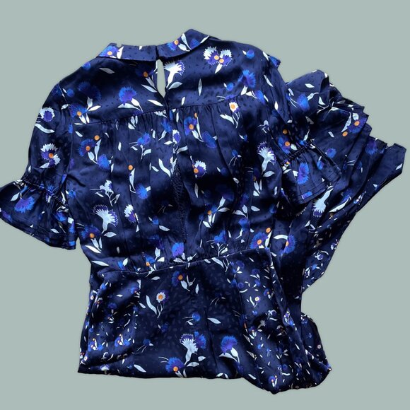 Self Portrait Navy Botanical Print Twisted Dress – 4 - Picture 6 of 10